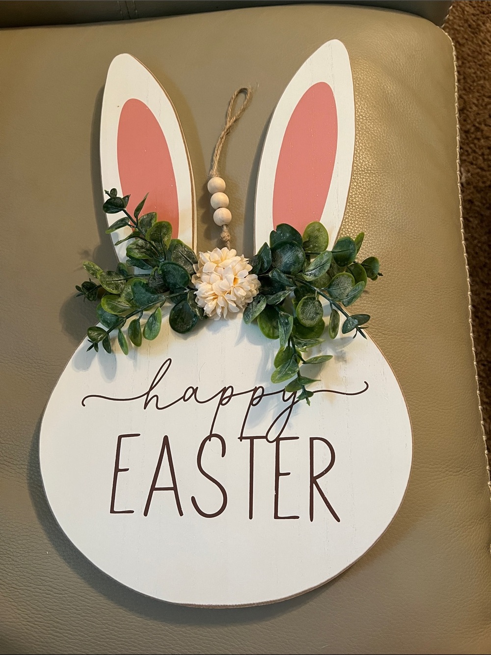 Happy Easter Bunny Wall Decor - White and Pink